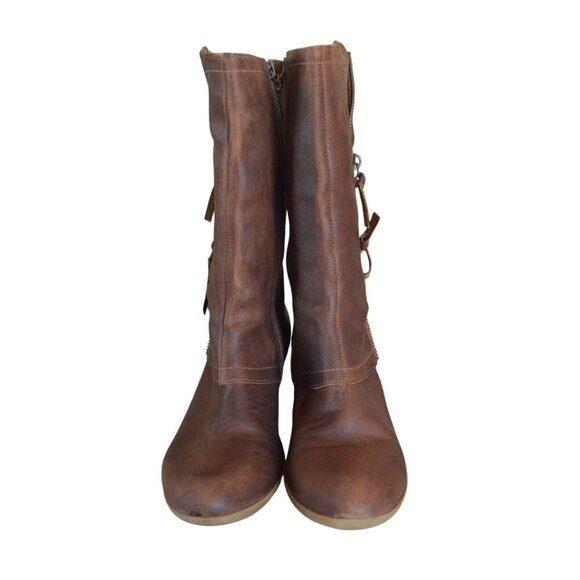 Women's Dove Brown Leather Zip Mid Calf Cowboy Western Booties Size 9 Boho Fall - Picture 2 of 9